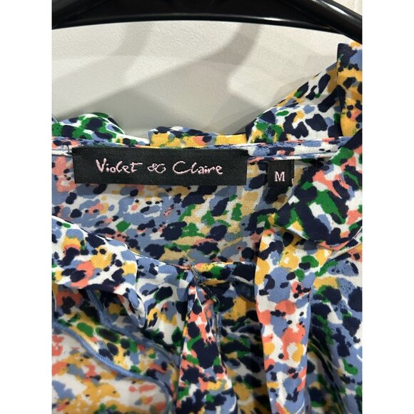 Violet & Claire Ruffle Front Multicolor Abstract Print Blouse Short Sleeve Top - Picture 6 of 11